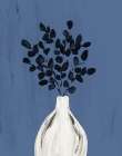 Olive Branches Vase II on Blue Art Print