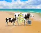 Cow Picnic At the Beach Art Print