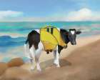 Cow At The Shore Art Print
