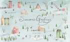 Seasons Greetings Winter Village Art Print