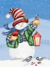 Snowman With Birds Art Print