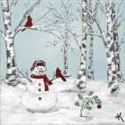 Snowman with Cardinals Art Print