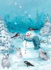 Snowman Bird Gathering Art Print