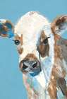 Watercolor Cow on Blue Art Print