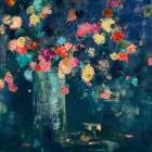 Vintage Floral On Dark Blue Art Print