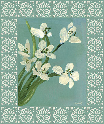White Tropical Plants with Border II Art Print