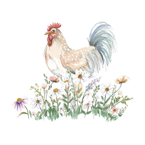 Rooster Among the Flowers Art Print