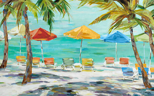 Umbrellas under the Palms Art Print