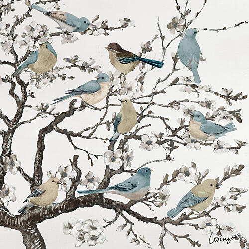 Birds Galore on Cherry Blossom Art Print