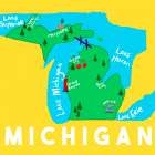 Michigan Fun Map Art Print