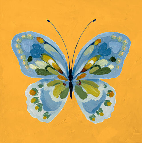 Floral Butterfly on Yellow Art Print