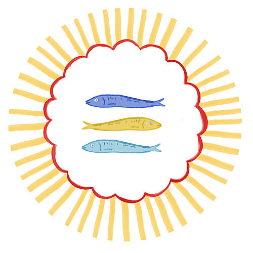Three Sardines Yellow Art Print
