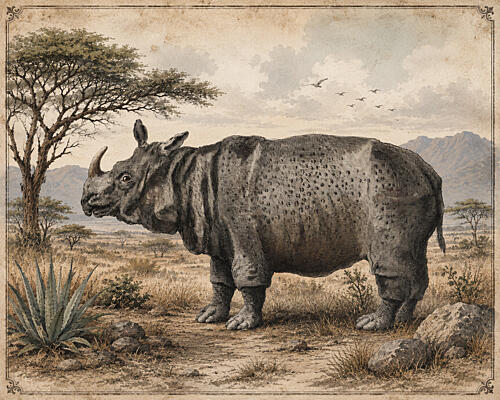 Vintage Rhino Art Print