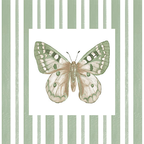 Butterfly Green Striped Border Art Print
