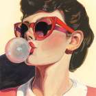 Retro Bubblegum Girl Art Print