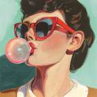 Retro Bubblegum Girl Teal Art Print