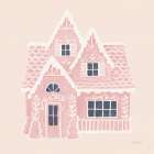 Gingerbread Dream House II Pink Square Art Print
