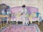 Woman Seated on Interior Sofa Art Print
