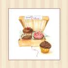 Cupcake Quartet on Stripes Art Print