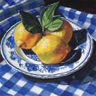 Lemons on a Blue Table Art Print