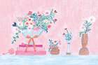 Flower Vases and Books Pink Art Print