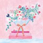 Flower Vases and Books Square Pink Art Print