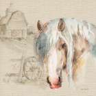 Farm Friends IV on Burlap Art Print