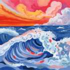 Waves Crashing With Sunset Art Print