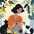 Knitting With Cats Art Print