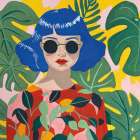 Blue Haired Girl Art Print