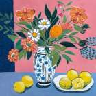 Flower Still Life With Lemons Art Deco Print