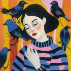 A Girl and Her Birds Art Print