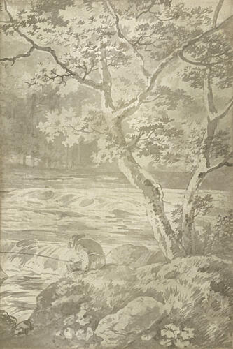River with Angler II Aged Art Print