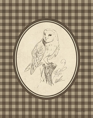 Woodland Owl Gingham Campagne reproduction