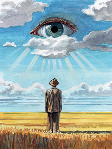 Charles Looks up Art Print by Morgan Birch