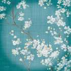 White Cherry Blossoms II on Teal Aged no Bird Art Print
