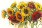 Gathering Sunflowers on White Art Print