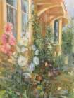 Summer Hollyhocks Art Deco Print