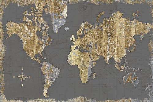 Gilded Map Gray Travel Print