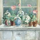 Purple Poppies Windowsill Sage Art Print