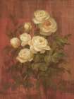 Peach Roses on Red I Art Print