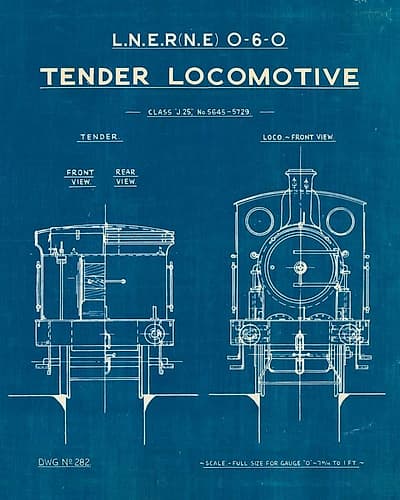 Locomotive Blueprint III Signs Print