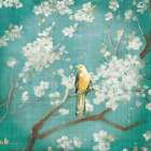 White Cherry Blossoms I on Blue Aged Art Print