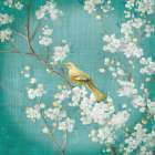 White Cherry Blossoms II on Blue Aged Art Print