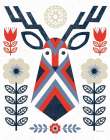 Folk Lodge Deer II Red Navy Art Print