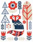 Folk Lodge Fox Red Navy Art Print