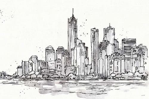 Skyline Sketches I No Words Flowers Art Print