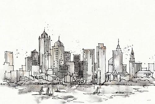 Skyline Sketches III No Words Flowers Word Art Print