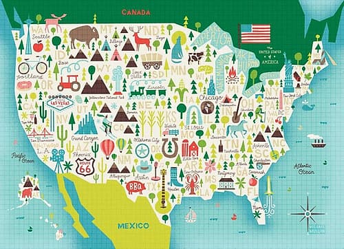 Illustrate USA waves Coastal Print