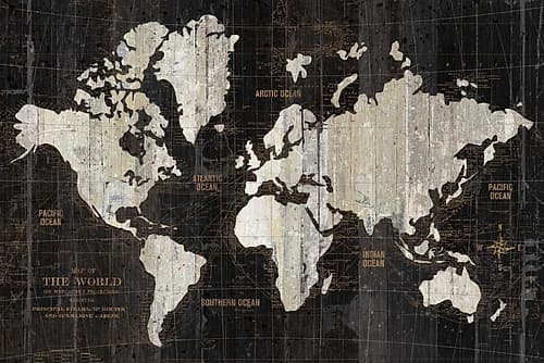 Old World Map Black Art Print